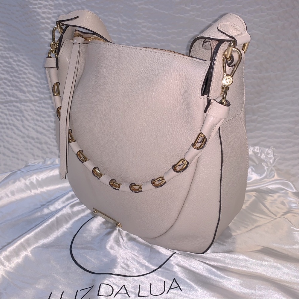 Luz da Lua cream leather bag with gold accent NWOT